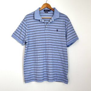 Polo Ralph Lauren Custom Slim Fit Polo Shirt XL Blue Striped Cotton